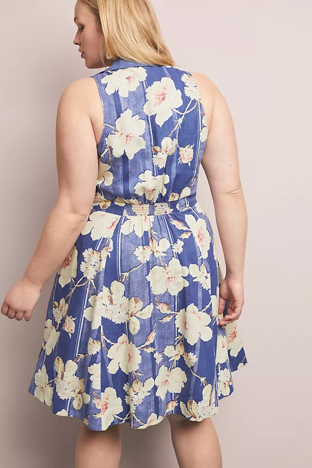 Anthropologie Camellia Midi Collared Denim Floral Sundress