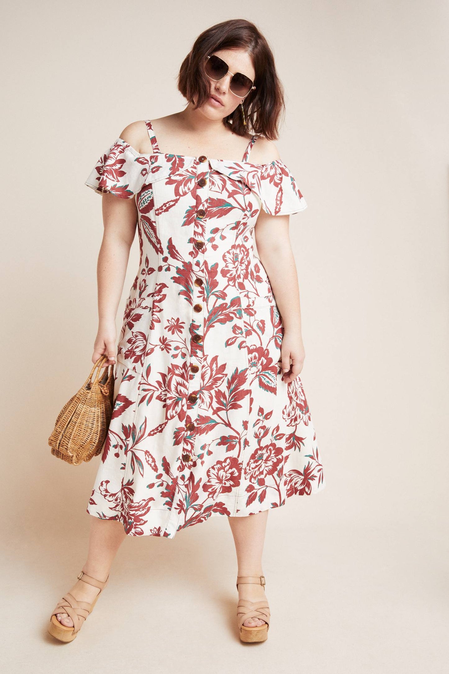 Anthropologie Oahu Floral Linen A-line Dress