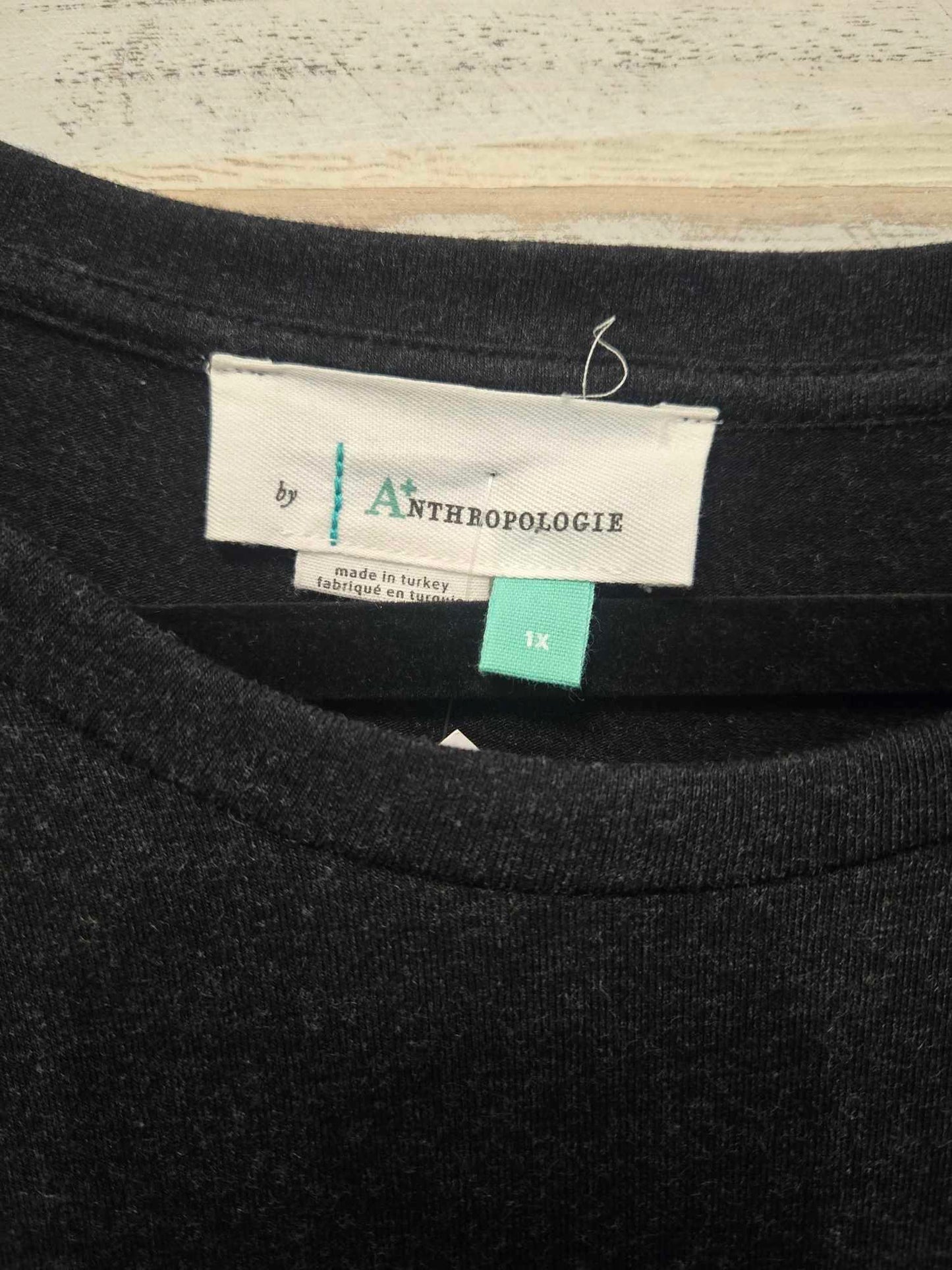 Anthropologie Charcoal Grey Faux Wrap Short Sleeve Midi Dress