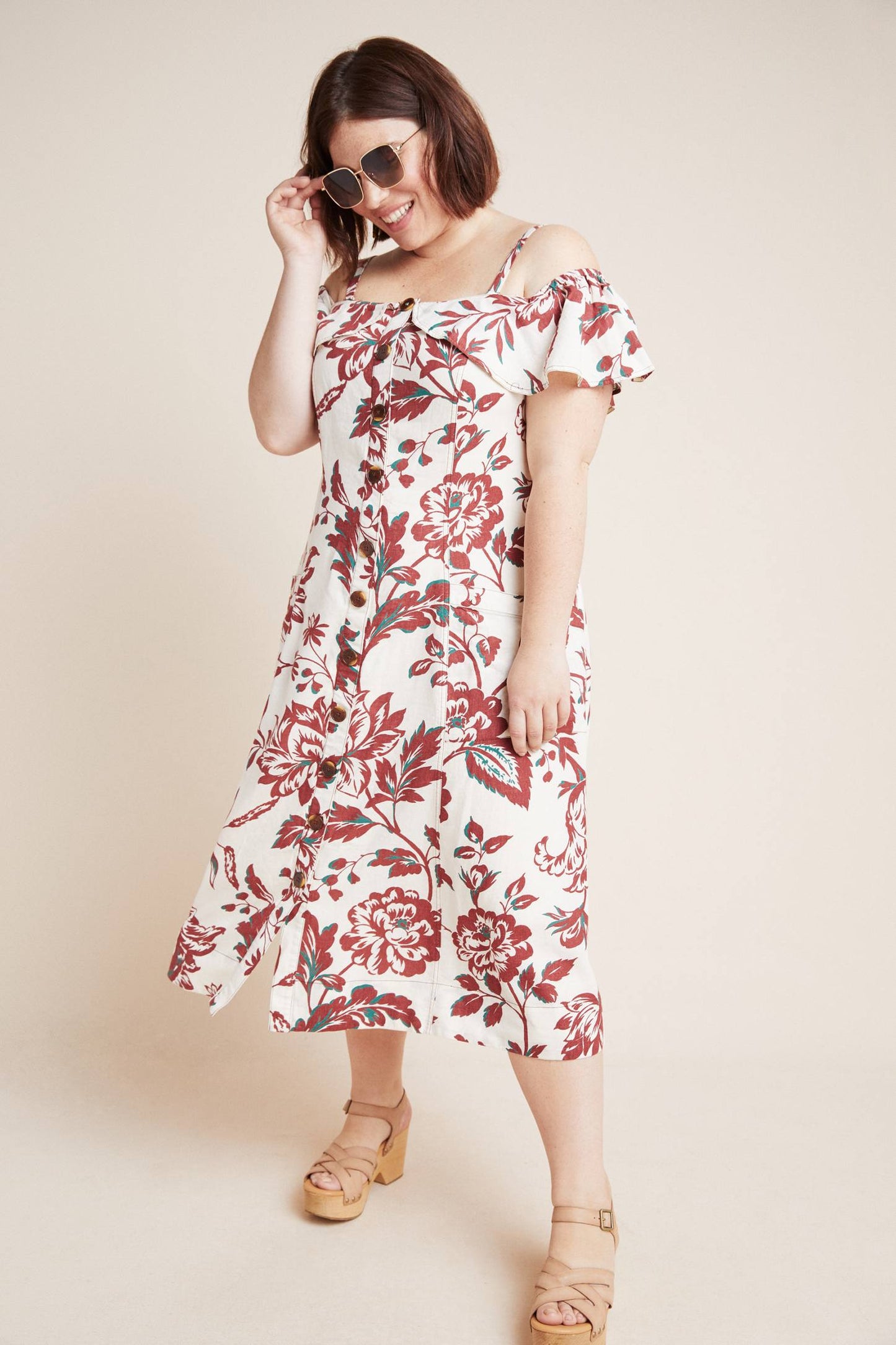 Anthropologie Oahu Floral Linen A-line Dress