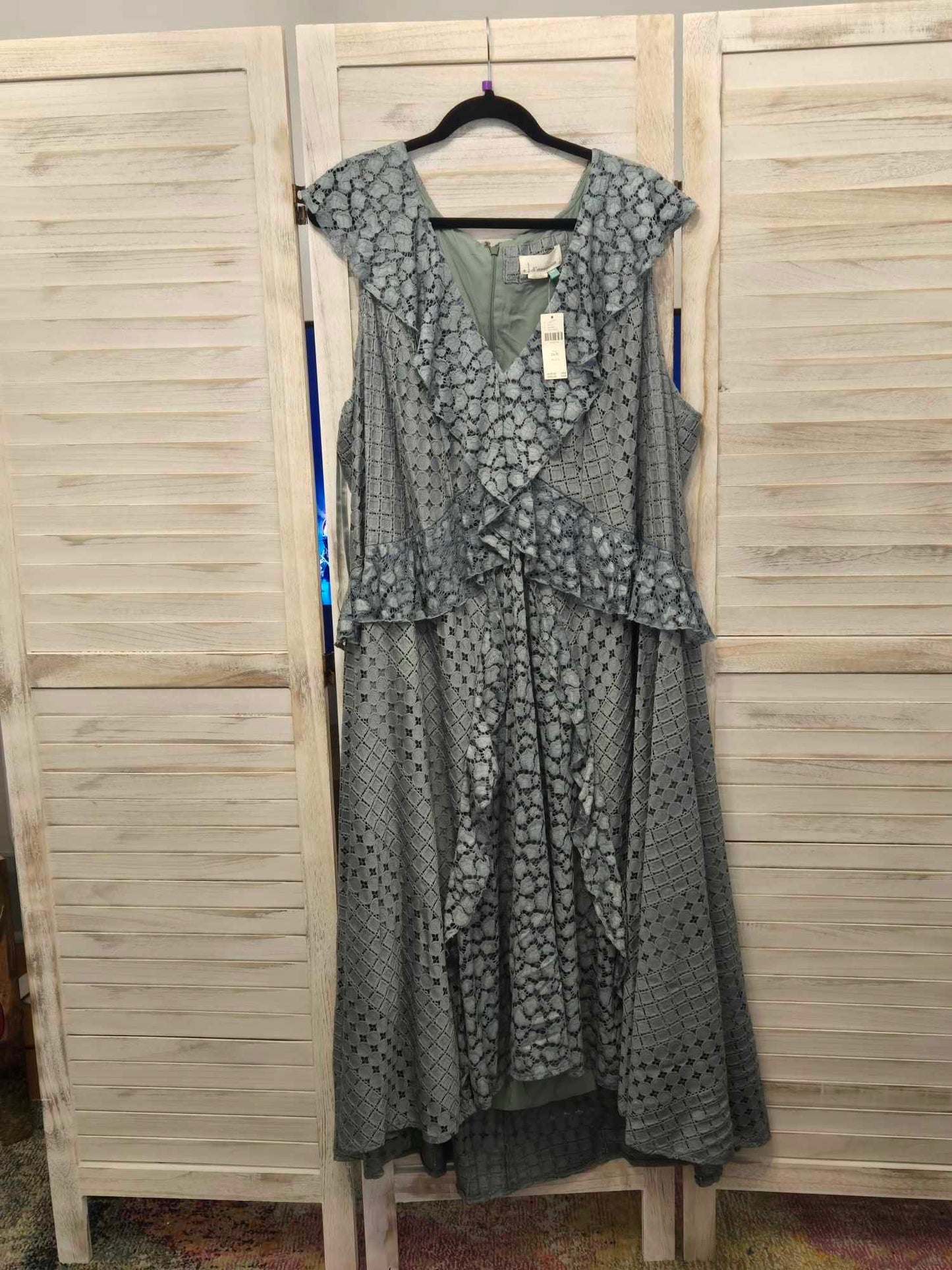 Anthropologie Antoinette Seafoam Green Lace Ruffle Midi Dress