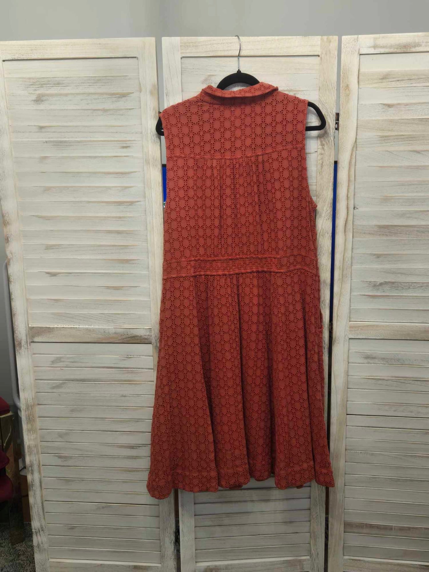 Anthropologie Elm Burnt Orange Eyelet Fit & Flare Sleeveless Dress