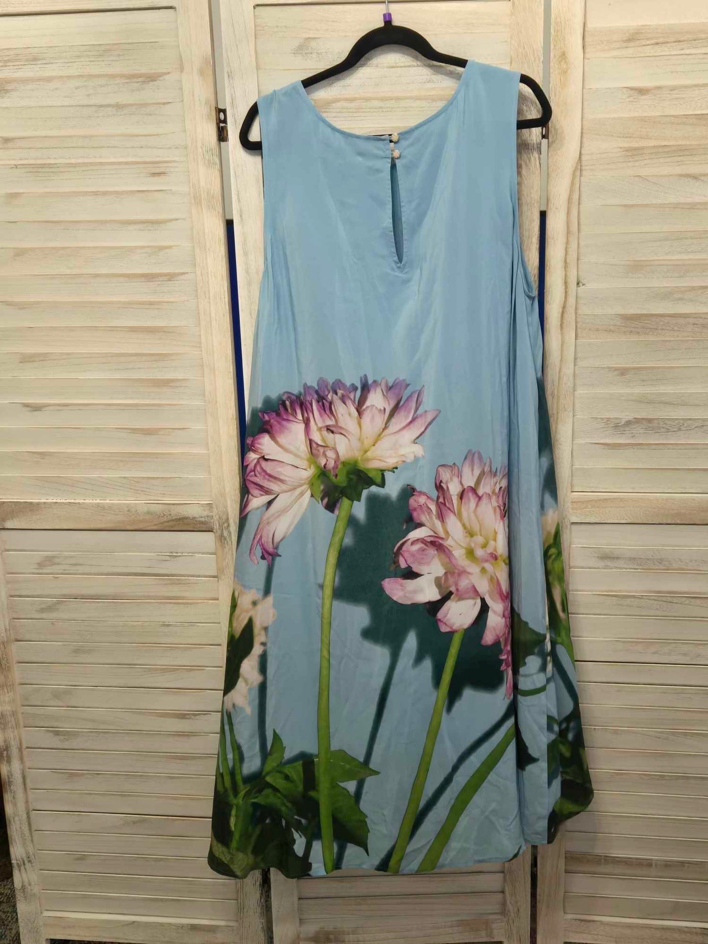 Anthropologie Photorealistic Silk Blue Floral Sleeveless A-line Dress