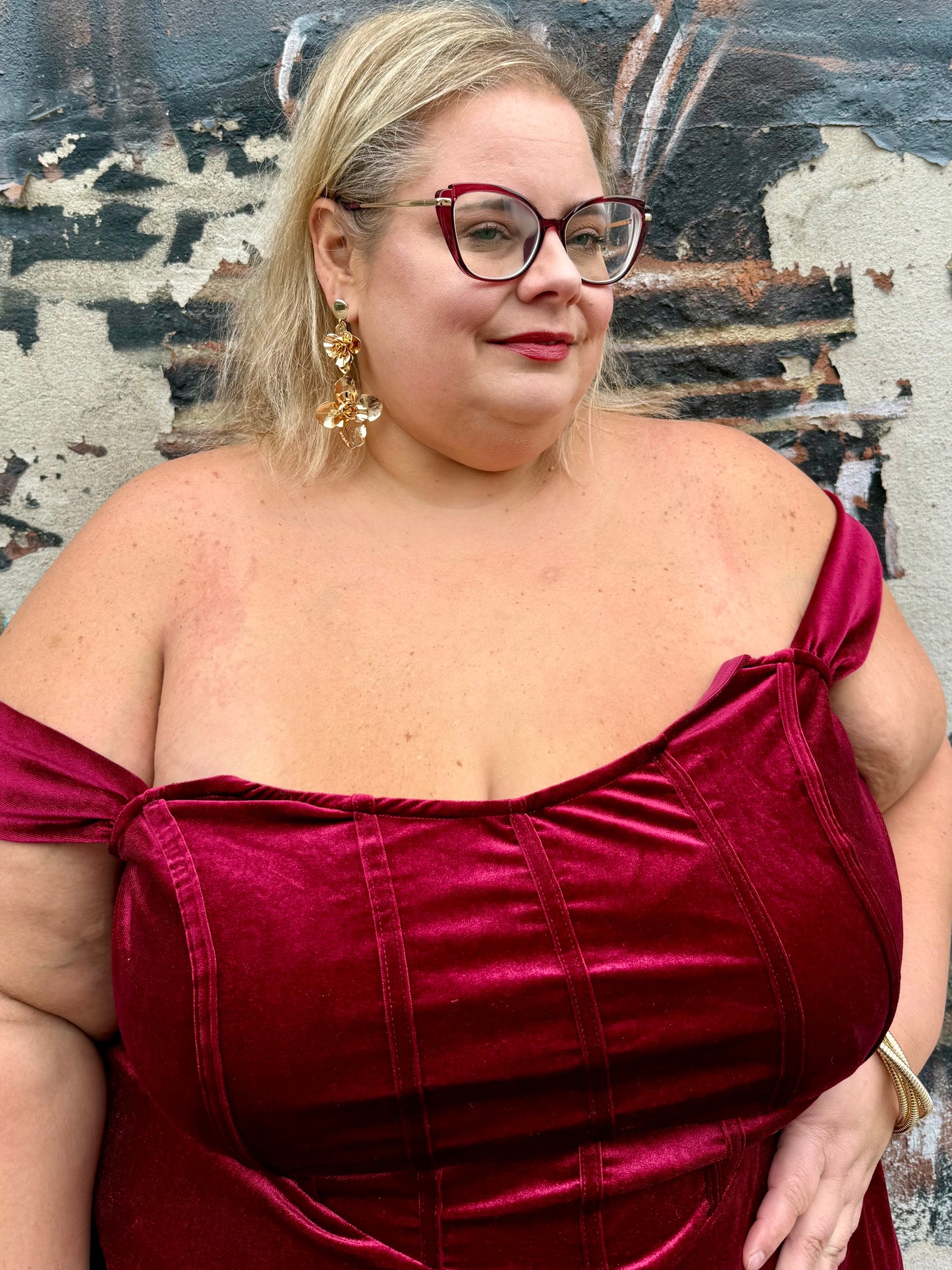 SHEIN Burgundy Velvet Corset Dress