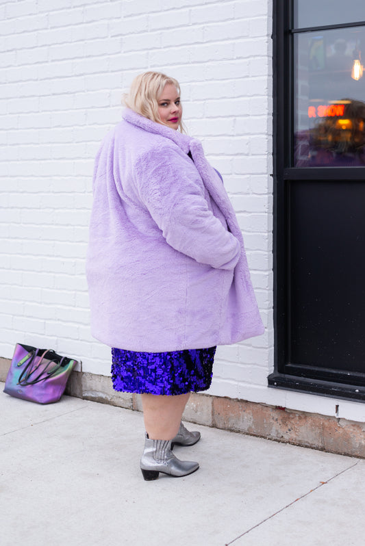 ELOQUII Lavender Faux Fur Jacket
