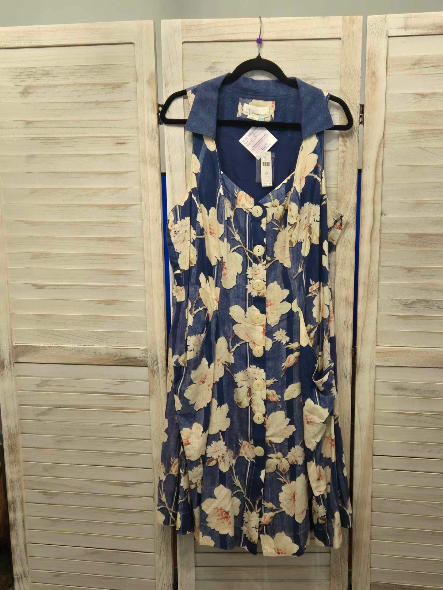 Anthropologie Camellia Midi Collared Denim Floral Sundress