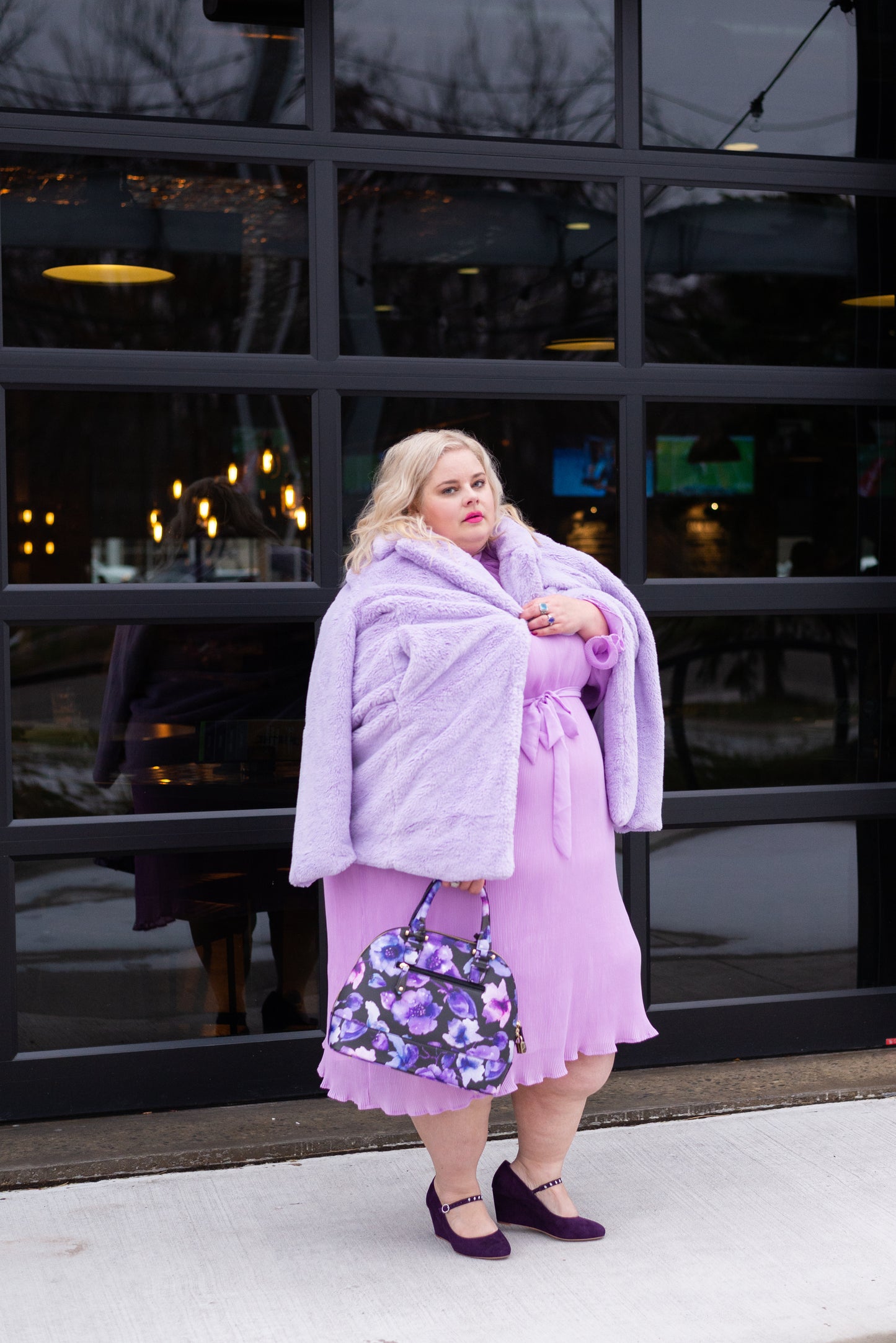 ELOQUII Lavender Faux Fur Jacket