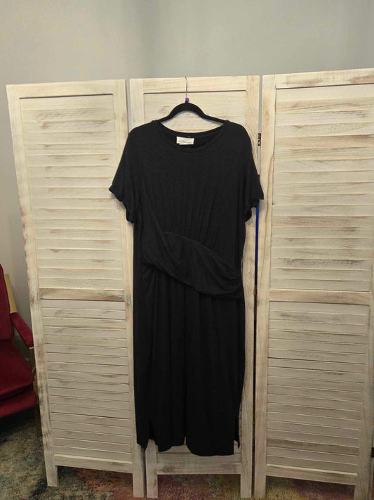 Anthropologie Charcoal Grey Faux Wrap Short Sleeve Midi Dress
