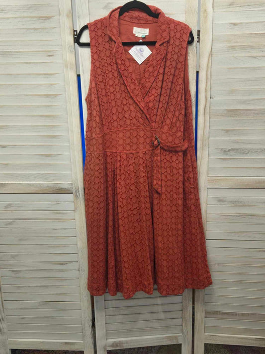 Anthropologie Elm Burnt Orange Eyelet Fit & Flare Sleeveless Dress