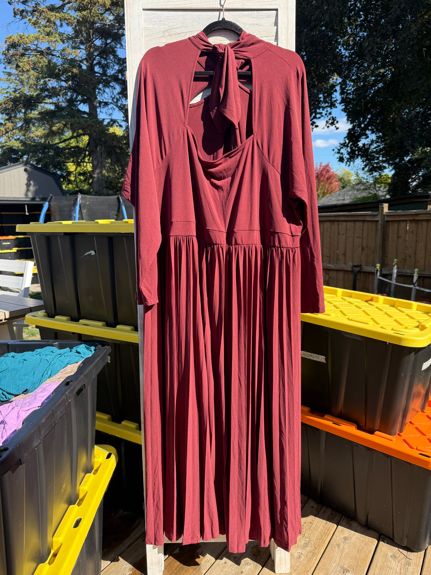 ELOQUII Rust Pleated Maxi Dress