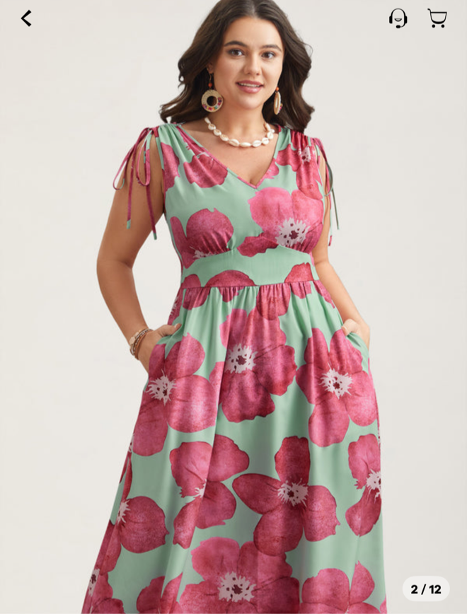 BloomChic Floral Print V-Neck Tied Midi Dress