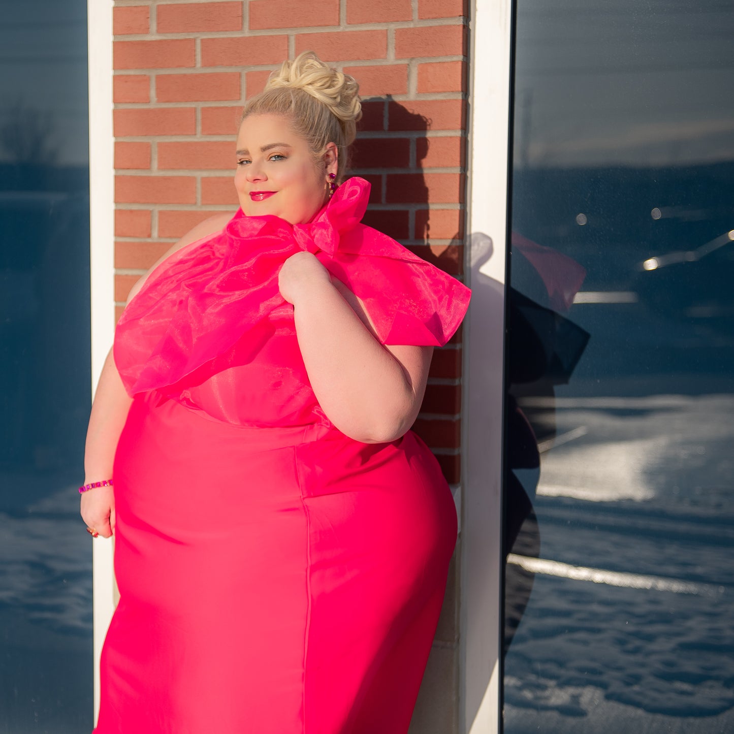 ELOQUII Hot Pink Satin Skirt