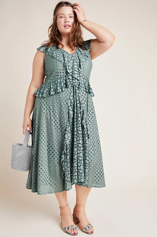 Anthropologie Antoinette Seafoam Green Lace Ruffle Midi Dress