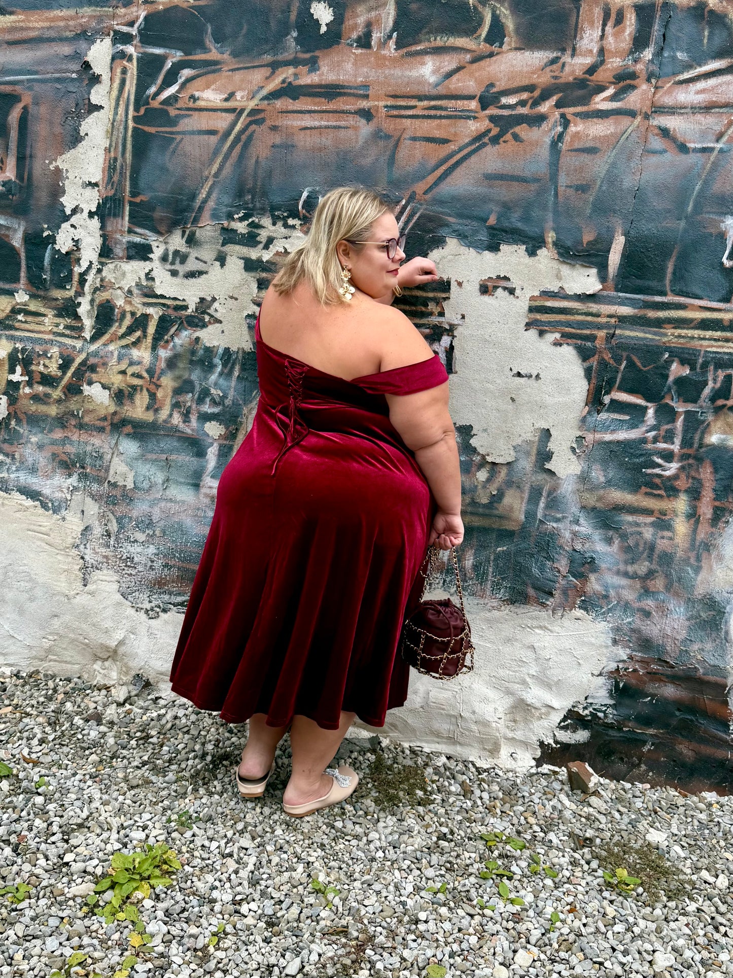 SHEIN Burgundy Velvet Corset Dress