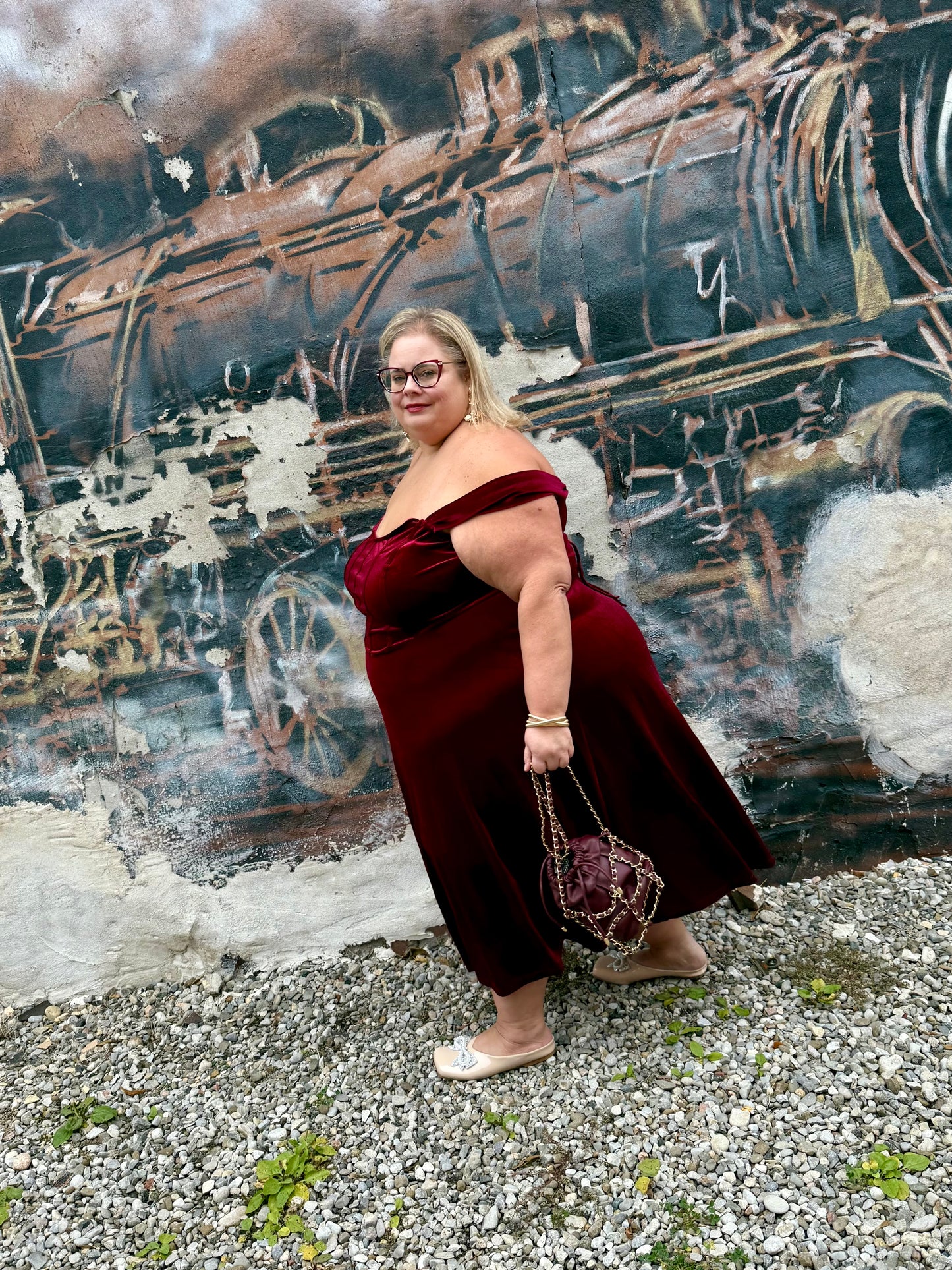 SHEIN Burgundy Velvet Corset Dress